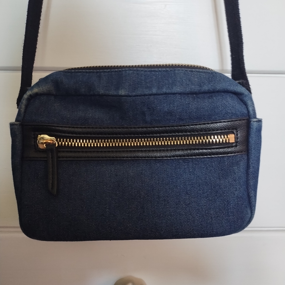 Barneys New York Denim Leather Trim Crossbody Bag